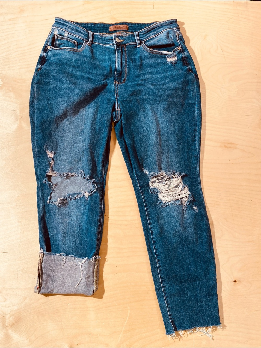Judy Blue Distressed Dark Blue Boyfriend Jeans 14W (SY) - Picture 5 of 11